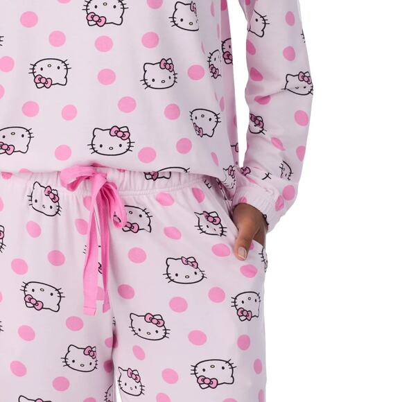 NWT Hello Kitty Women's 2-PC Printed Long Sleeve Soft Jersey Pajama Lounge Set - Picture 4 of 11